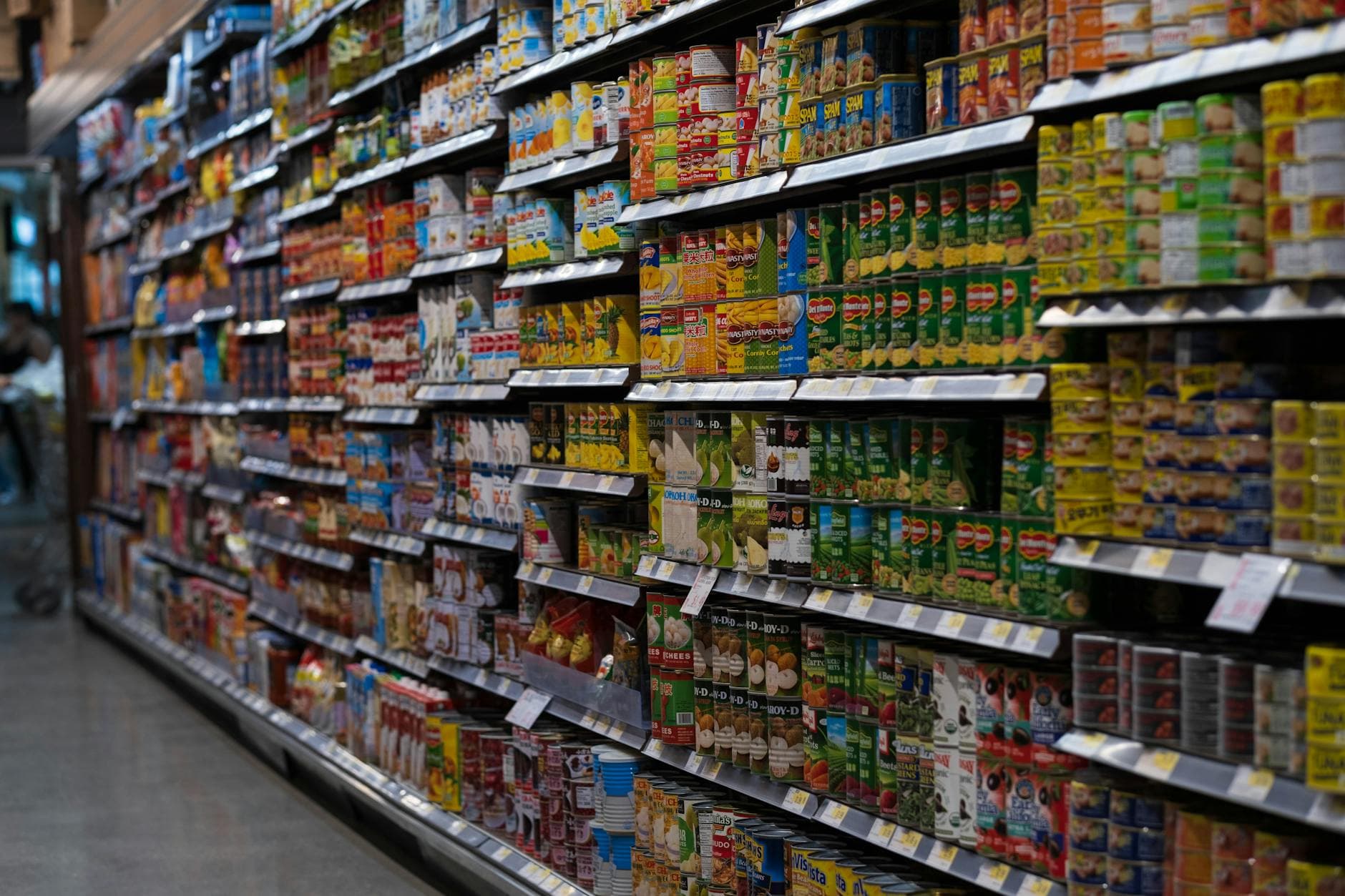 Pet food shelves in a store